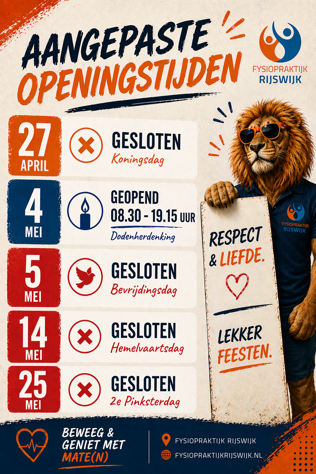 Openingstijden Koningsdag en Mei